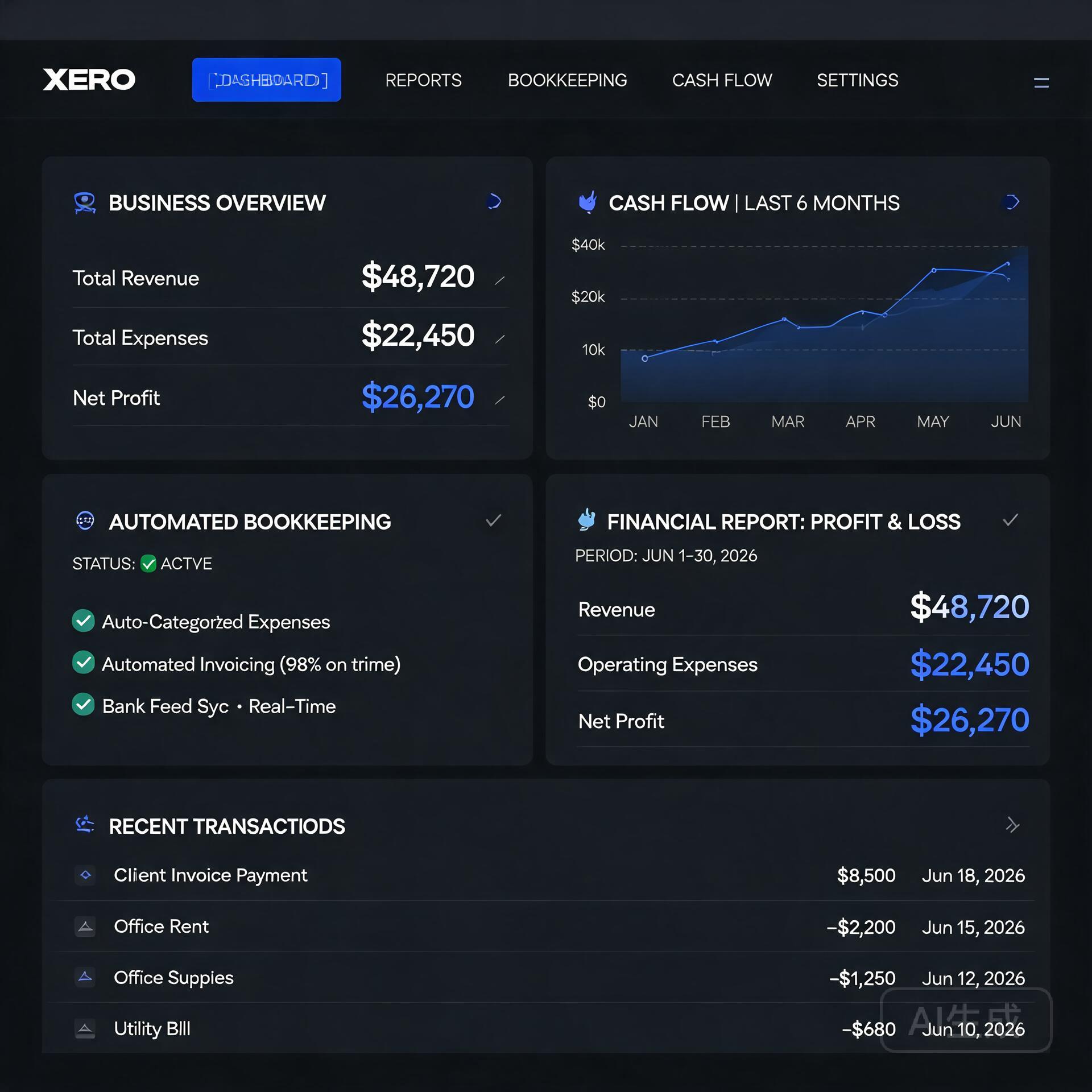 Xero AI accounting software dashboard 2026